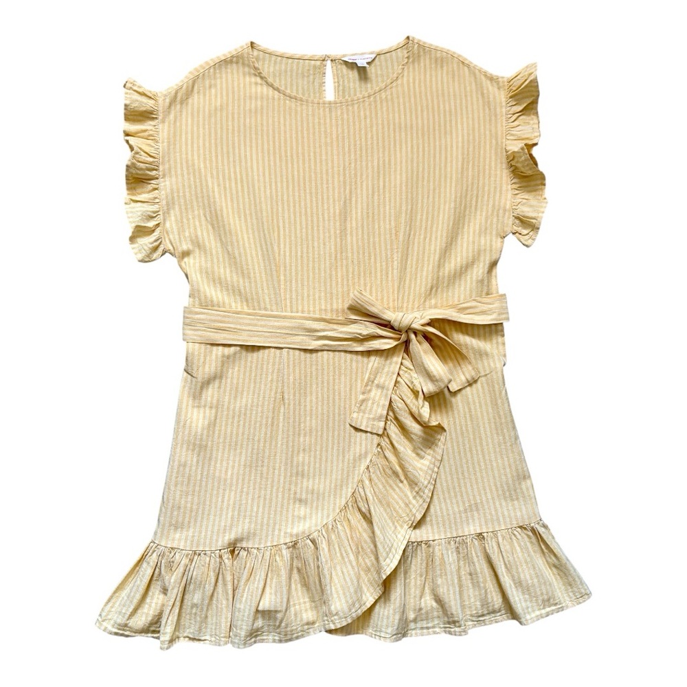 Jillian Harris x Joe Fresh Linen Blend Yellow Striped Ruffle Dress Size Large - Picture 4 of 14